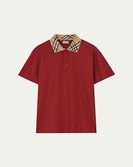 Burberry Men's Evan Check-Collar Cotton Polo Shirt