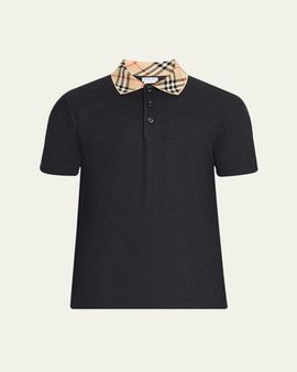 Burberry Men's Evan Check-Collar Pique Polo Shirt