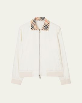 Burberry Men's Hayfield Cotton Check-Collar Bomber Jacket