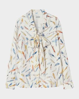 Burberry Rhiannon Feather-Print Silk Neck-Scarf Blouse