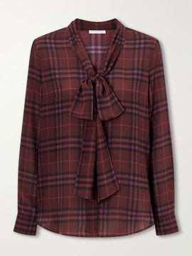 BURBERRY Rhiannon pussy-bow checked silk-crepe blouse