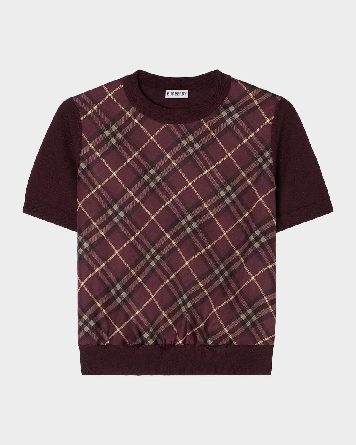 Burberry Sandrina Check Panel Wool-Silk T-Shirt