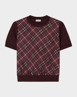 Burberry Sandrina Check Panel Wool-Silk T-Shirt