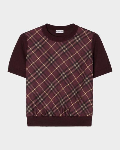 Burberry Sandrina Check Panel Wool-Silk T-Shirt
