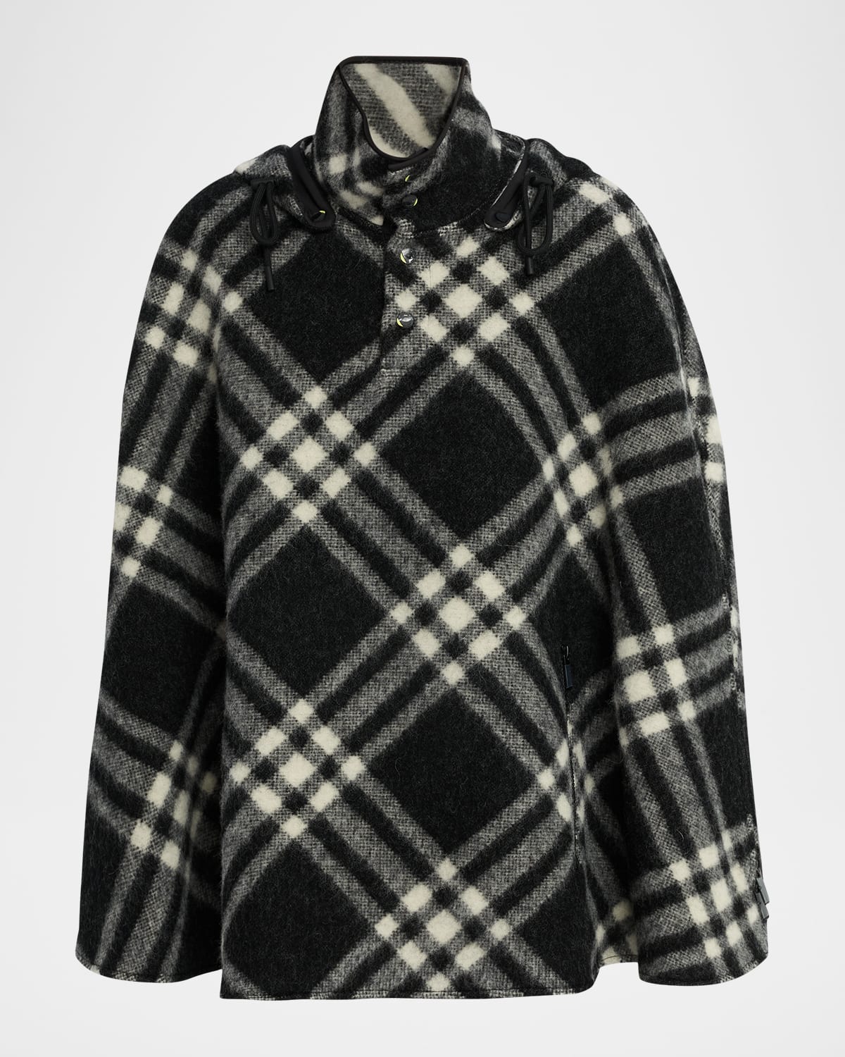 Burberry St. Neve Check Wool Poncho with Detachable Hood