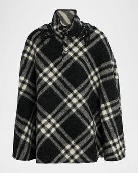 Burberry St. Neve Check Wool Poncho with Detachable Hood