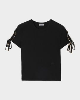 Burberry Taisie Cotton Tie-Sleeve Crop T-Shirt