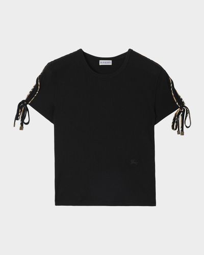Burberry Taisie Cotton Tie-Sleeve Crop T-Shirt