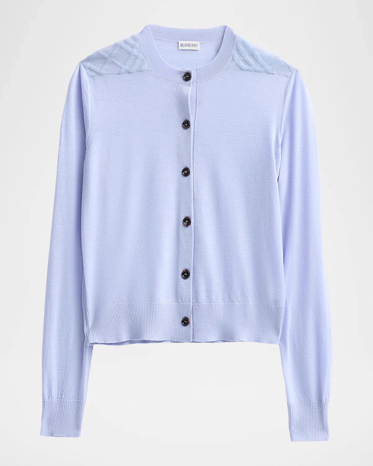 Burberry Wendy Wool Check-Shoulder Cardigan