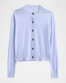 Burberry Wendy Wool Check-Shoulder Cardigan