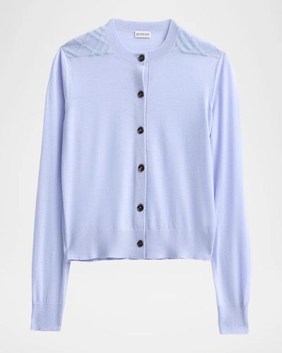 Burberry Wendy Wool Check-Shoulder Cardigan