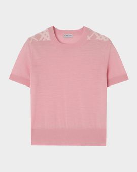 Burberry Winnie Check-Shoulder Wool Short-Sleeve Sweater