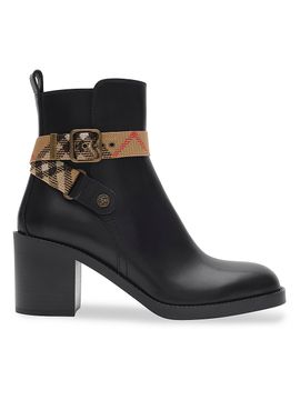 Burberry Women's Huntley Check-Strap Leather Ankle Boots