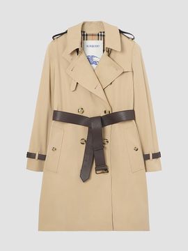 Burberry Women's Kensington Leather-Trim Mid-Length Trench Coat
