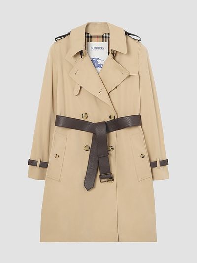 Burberry Women's Kensington Leather-Trim Mid-Length Trench Coat
