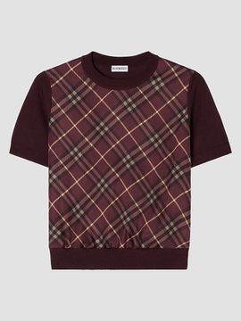 Burberry Women's Sandrina Check Panel Wool-Silk T-Shirt