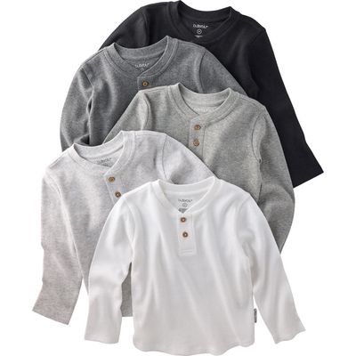 BUTTERBLU BUTTERBLU Payton Assorted 5-Pack Long Sleeve Organic Cotton Waffle Henley T-Shirts