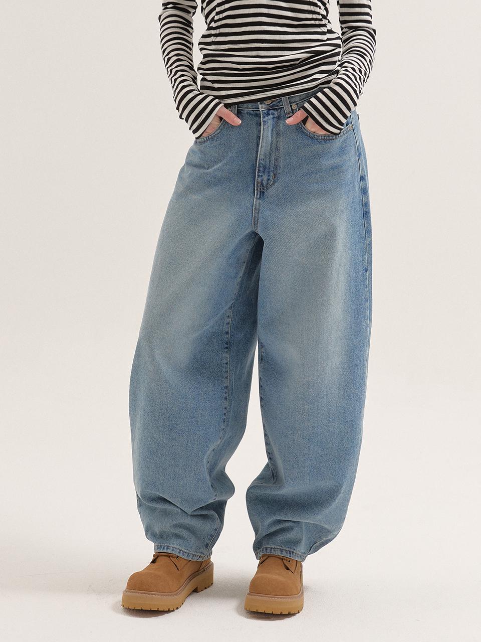 BUTTONUP Balloon Fit Wide Leg Cotton Denim [BLUE]