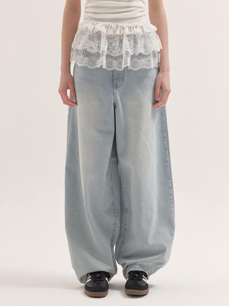 BUTTONUP Balloon Fit Wide Leg Denim [Light Blue]