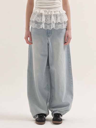 BUTTONUP Balloon Fit Wide Leg Denim [Light Blue]