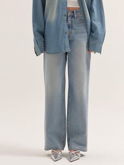BUTTONUP Standard Washed Wide Relaxed Fit Denim [Blue]