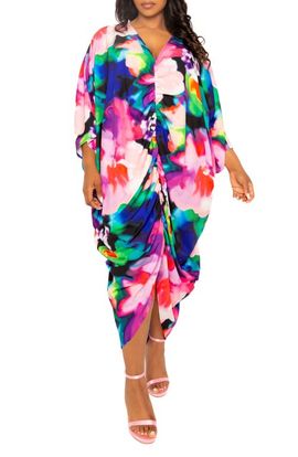 BUXOM COUTURE BUXOM COUTURE Abstract Floral Center Ruched Dress