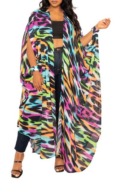 BUXOM COUTURE BUXOM COUTURE Animal Print Chiffon Robe with Wrist Bands
