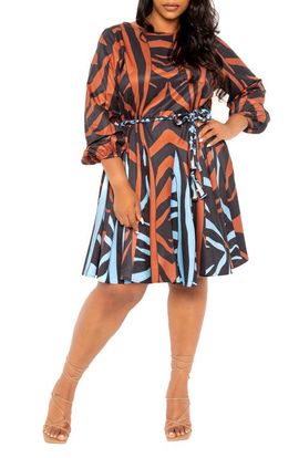 BUXOM COUTURE BUXOM COUTURE Bishop Sleeve Belted Fit & Flare Dress