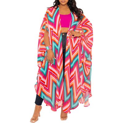 BUXOM COUTURE BUXOM COUTURE Chevron Print Chiffon Robe with Wrist Bands