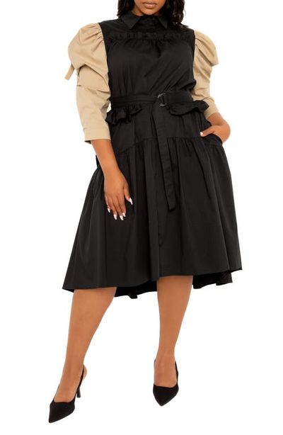 BUXOM COUTURE BUXOM COUTURE Contrast Puff Shoulder Dress