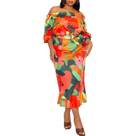 BUXOM COUTURE BUXOM COUTURE Floral Off-the-Shoulder Fit & Flare Dress