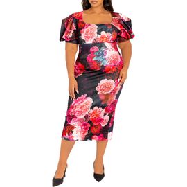 BUXOM COUTURE BUXOM COUTURE Floral Scuba Knit Midi Dress