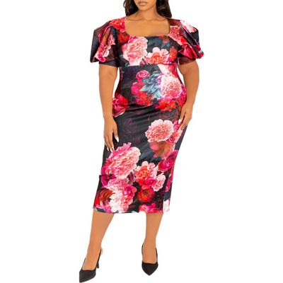 BUXOM COUTURE BUXOM COUTURE Floral Scuba Knit Midi Dress