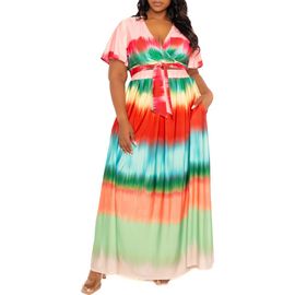BUXOM COUTURE BUXOM COUTURE Gradient Stripe Wrap Crop Top & Maxi Skirt Set