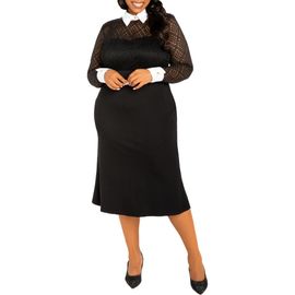 BUXOM COUTURE BUXOM COUTURE Lace Collar Long Sleeve Midi Dress
