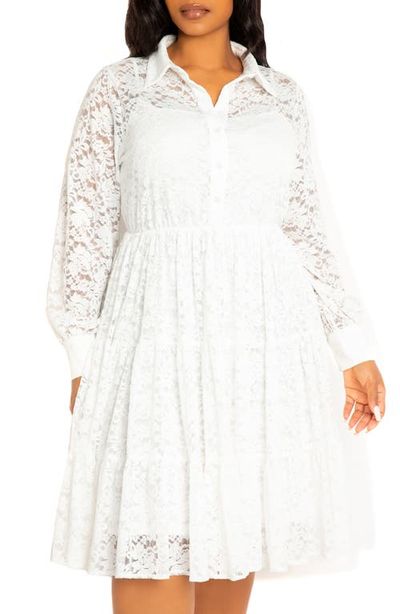 BUXOM COUTURE BUXOM COUTURE Lace Long Sleeve Shirtdress