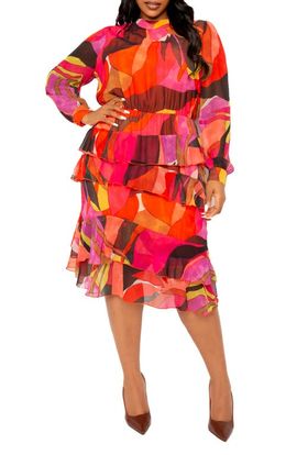 BUXOM COUTURE BUXOM COUTURE Long Sleeve Tiered Dress