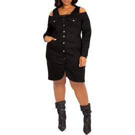 BUXOM COUTURE BUXOM COUTURE Off the Shoulder Long Sleeve Denim Dress