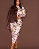 BUXOM COUTURE BUXOM COUTURE Print Ruched Long Sleeve Midi Body-Con Dress - 5