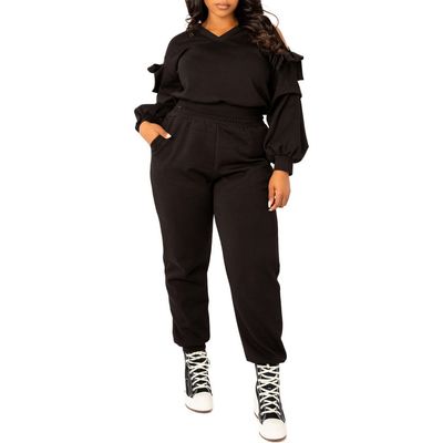 BUXOM COUTURE BUXOM COUTURE Scuba Knit Cold Shoulder Sweatshirt & Jogger Set