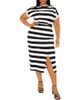 BUXOM COUTURE BUXOM COUTURE Stripe Cold Shoulder Gathered Waist Jersey Midi Dress - 1