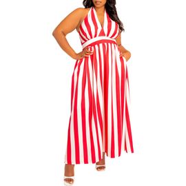 BUXOM COUTURE BUXOM COUTURE Stripe Halter Maxi Dress
