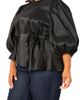 BUXOM COUTURE BUXOM COUTURE Tie Waist Voluminous Elbow Sleeve Taffeta Peplum Top - 3