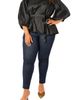 BUXOM COUTURE BUXOM COUTURE Tie Waist Voluminous Elbow Sleeve Taffeta Peplum Top - 5
