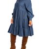 BUXOM COUTURE BUXOM COUTURE Tiered Long Sleeve Denim Dress - 3