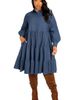 BUXOM COUTURE BUXOM COUTURE Tiered Long Sleeve Denim Dress - 5