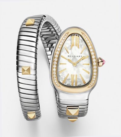 Bvlgari Bvlgari Serpenti Tubogas embellished 35mm stainless steel and 18kt gold watch