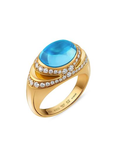 BVLGARI Women's BVLGARI Cabochon 18K Yellow Gold, Blue Topaz & 0.59 TCW Diamond Ring