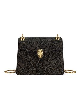 BVLGARI Women's Serpenti Forever Crystal Sparkle Suede Crossbody Bag