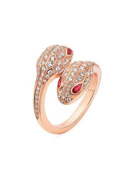 BVLGARI Women's Serpenti Seduttori 18K Rose Gold, Rubellite & 0.56 TCW Diamond Bypass Ring